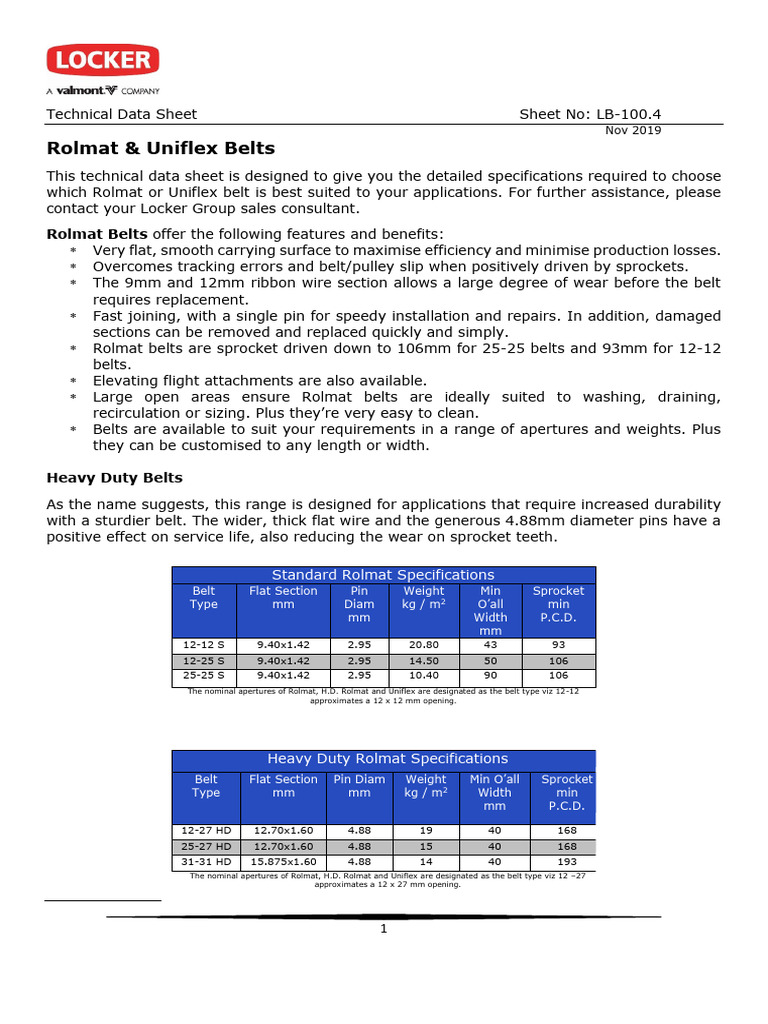 LB 100 4 Rolmat Uniflex PDF Belt (Mechanical) Friction