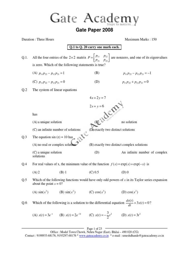 GATE 2008 Exam Paper Questions | PDF | Frequency Modulation ...