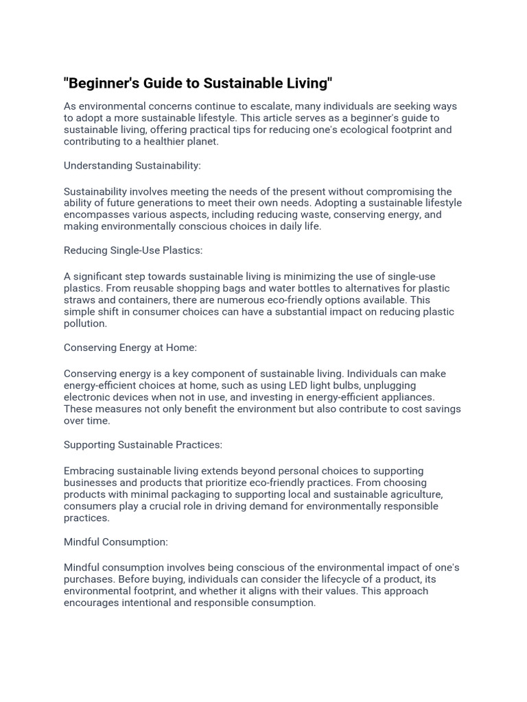 Sustainable Living Guidelines For Beginners Reference: Beginner S Guide To Sustainable Living Pdf