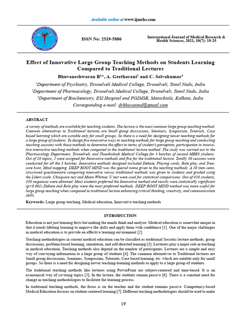 Innovative Teaching Methods in Medical Education | PDF | Science ...