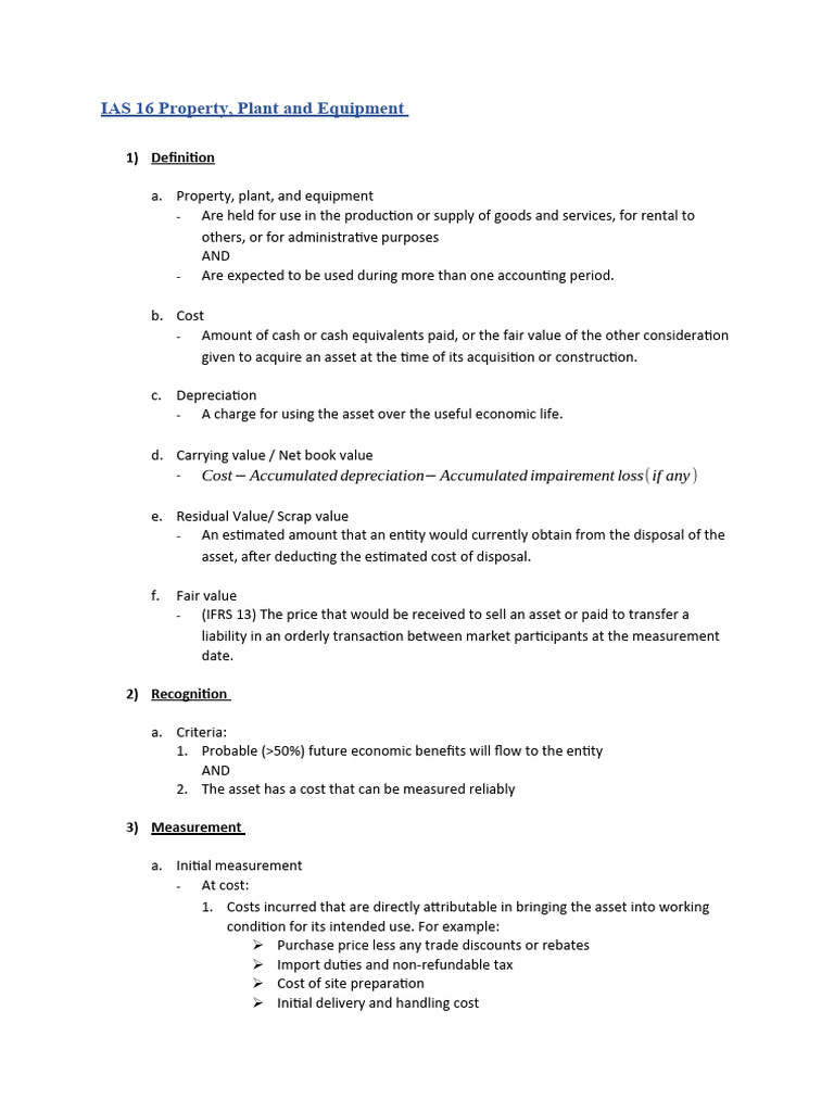 IAS 16 Property, Plant and Equipment PDF Fair Value Cost
