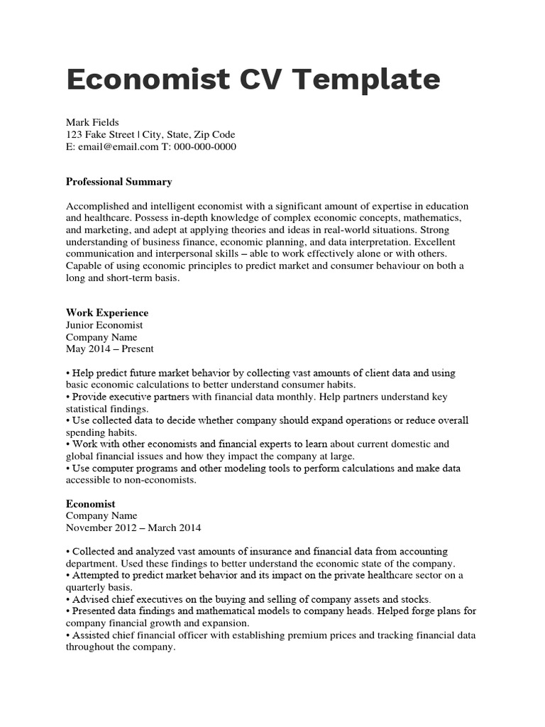 Student CV Template Economics Students PDF PDF