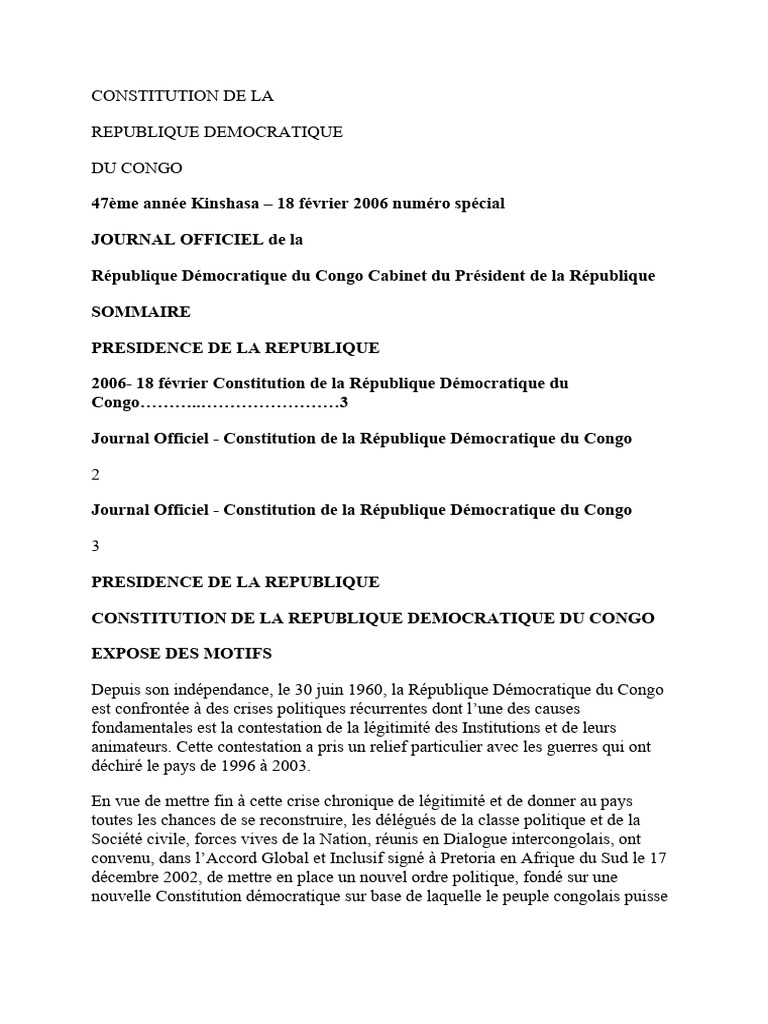 Constitución de la RDC 2006 | PDF | Política