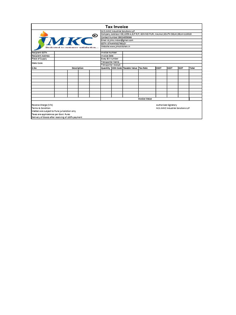 B2B Tax Invoice for Industrial Goods | PDF