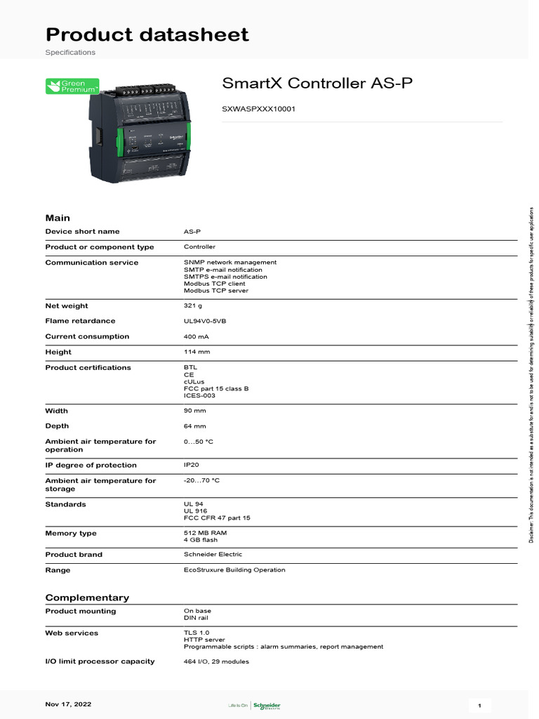 SmartX AS-P Controller Datasheet | PDF