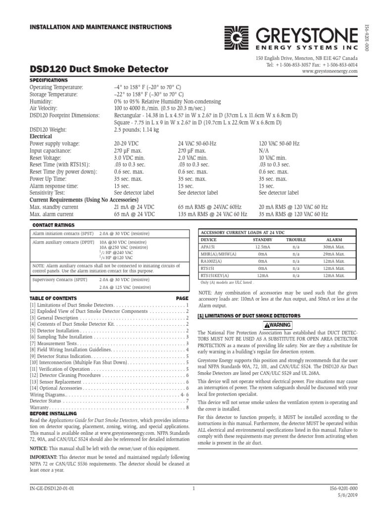 DSD120 Duct Smoke Detector Wiring Guide | PDF