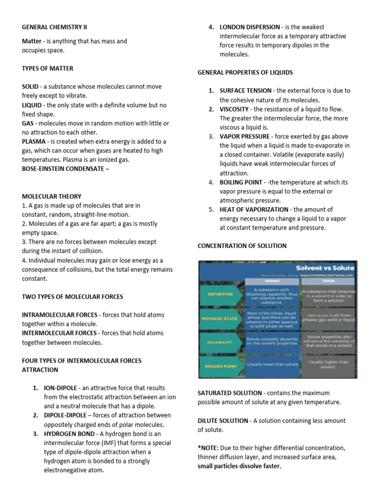 General Chemistry II 4th Quarter Review | PDF | Liquids | Chemical Polarity