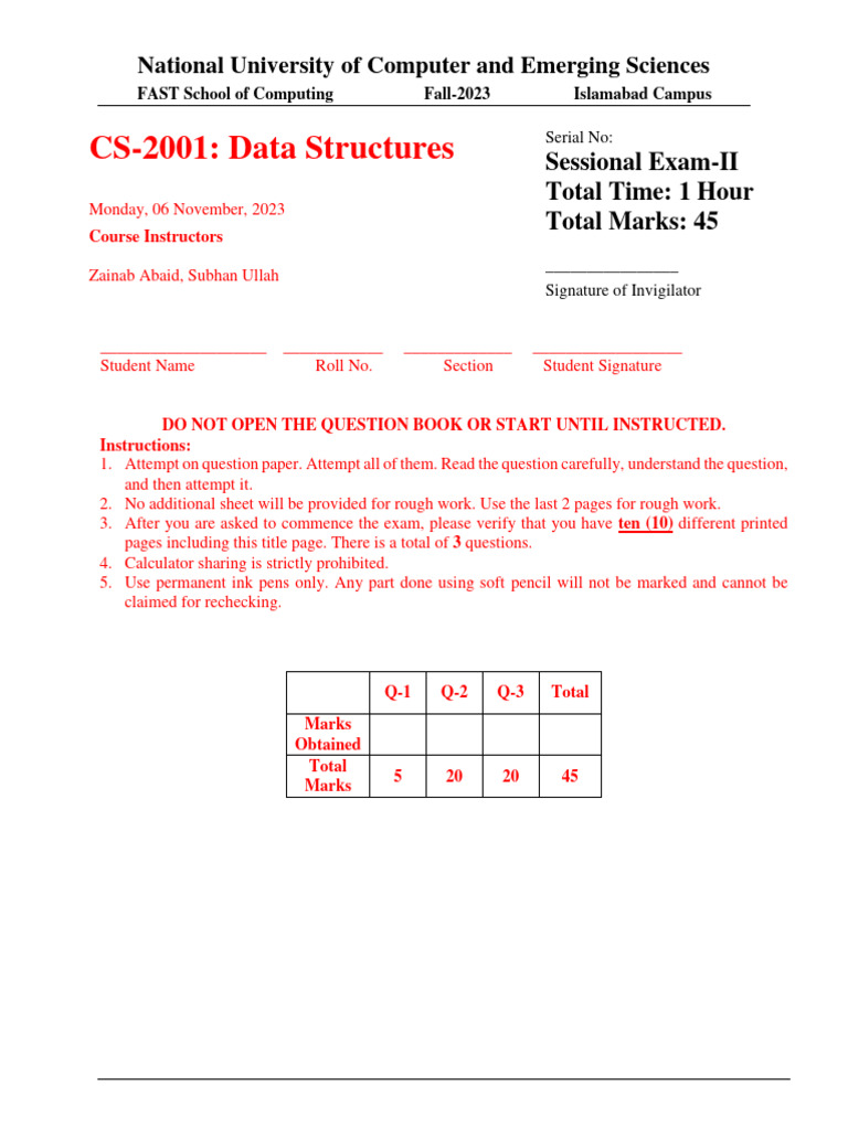 Final Solution CS2001 - Fall23 - Sessional-II | PDF | Teaching Methods ...