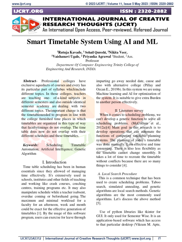 Genetic Algorithm For Timetable Generation