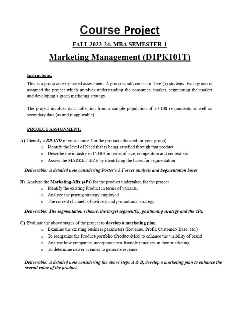 MBA Marketing Management Project Guide | PDF | Market Segmentation ...