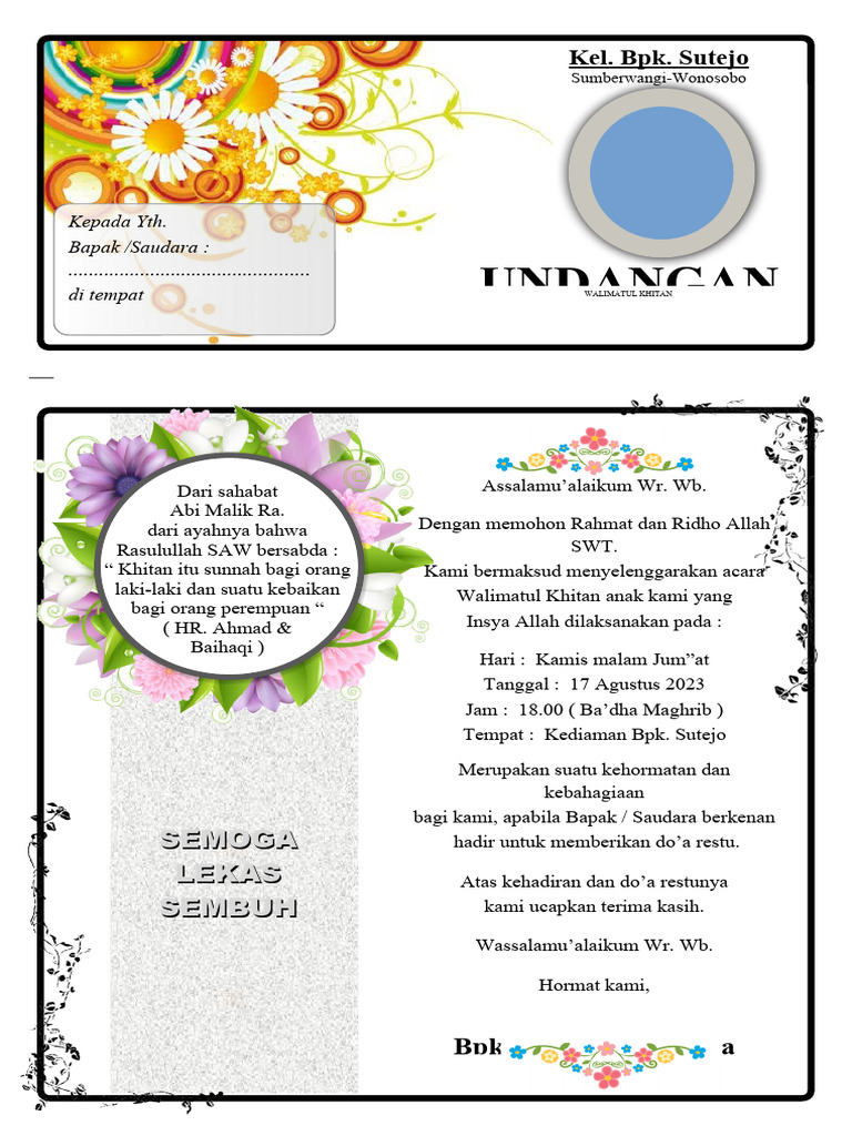 Contoh Undangan Walimatul Khitan - Kanalmucom | PDF