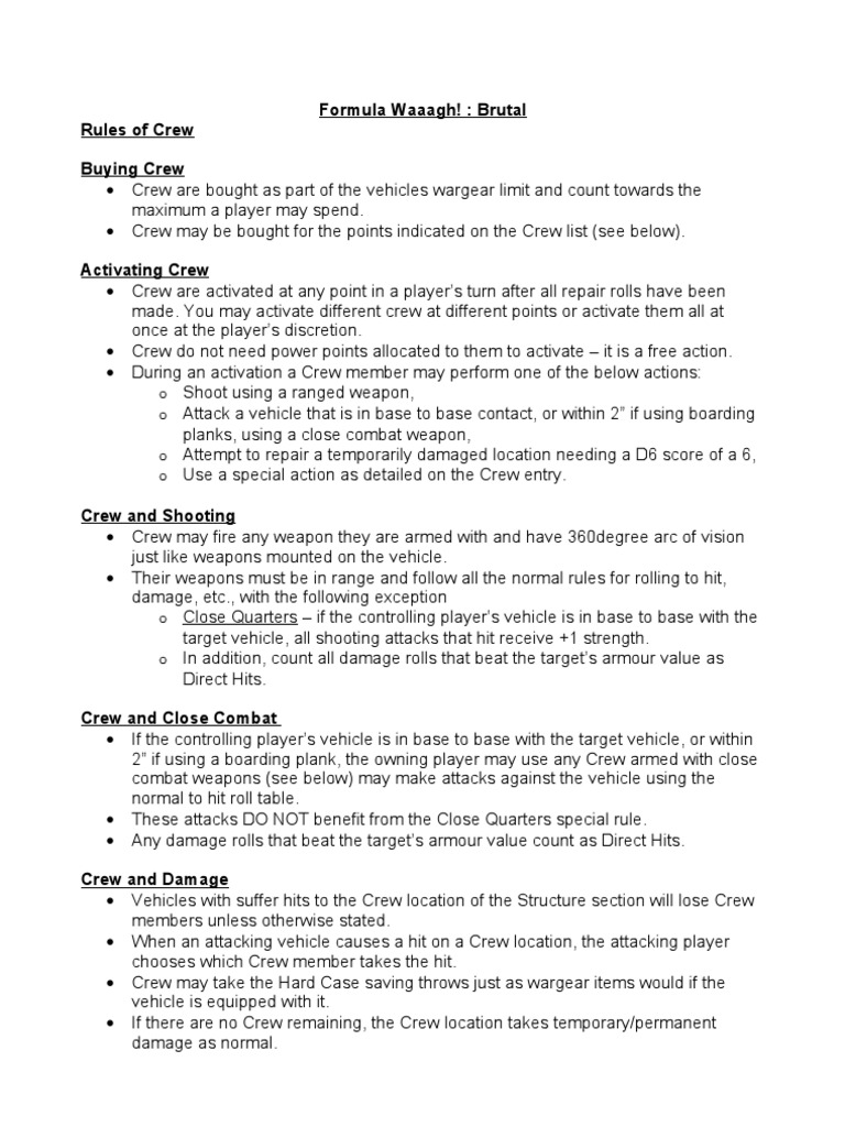 Formula Waaagh!: Brutal Rules of Crew Buying Crew | PDF | Machine Gun ...