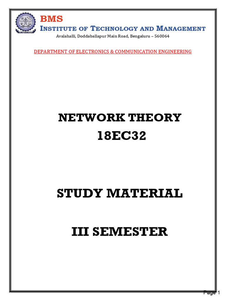 Network Theory Study Material 18EC32 | PDF | Electrical Network ...
