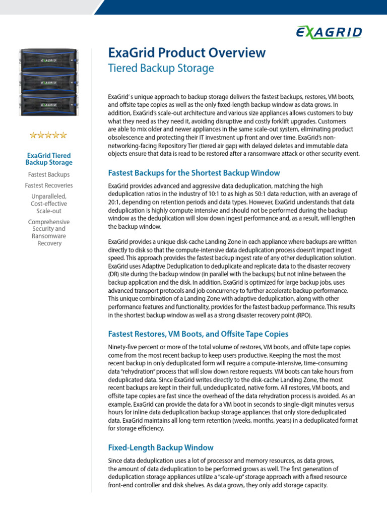 ExaGrid Tiered Backup Storage Overview | PDF | Backup | Computer Data ...