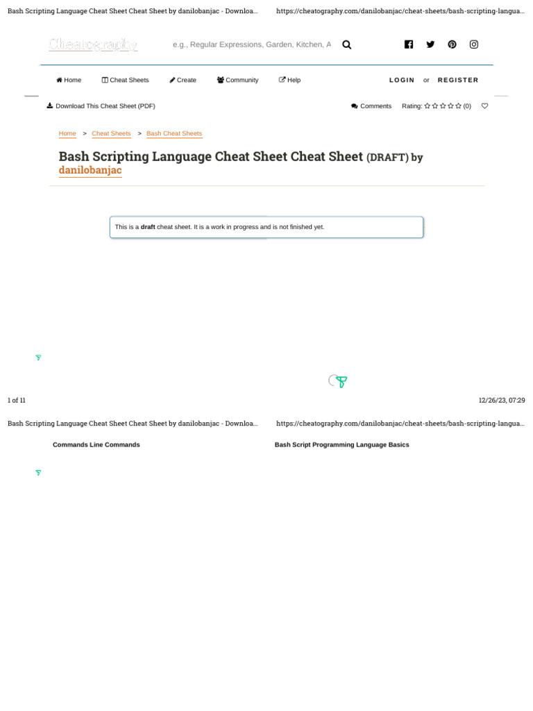 Bash Scripting Language Cheat Sheet Cheat Sheet: Danilobanjac | PDF ...
