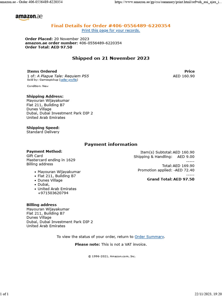 Amazon Order Summary for PS5 Game | PDF | Economies | Trade