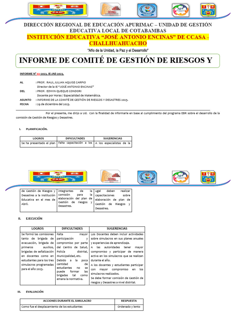 Informe de Gestión de Riesgos 2023 | PDF | Ciencias sociales | Informática