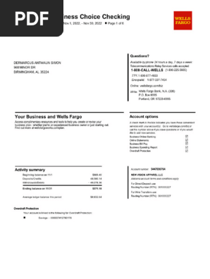 Business Bank Statement Wells Fargo | PDF