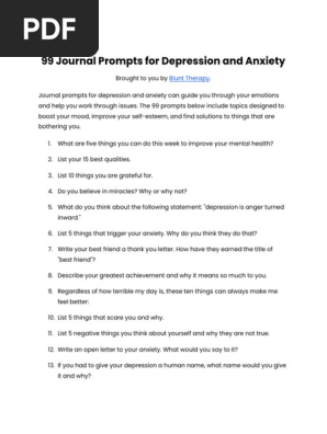 99 Thought Provoking Journal Prompts For Depression and Anxiety 
