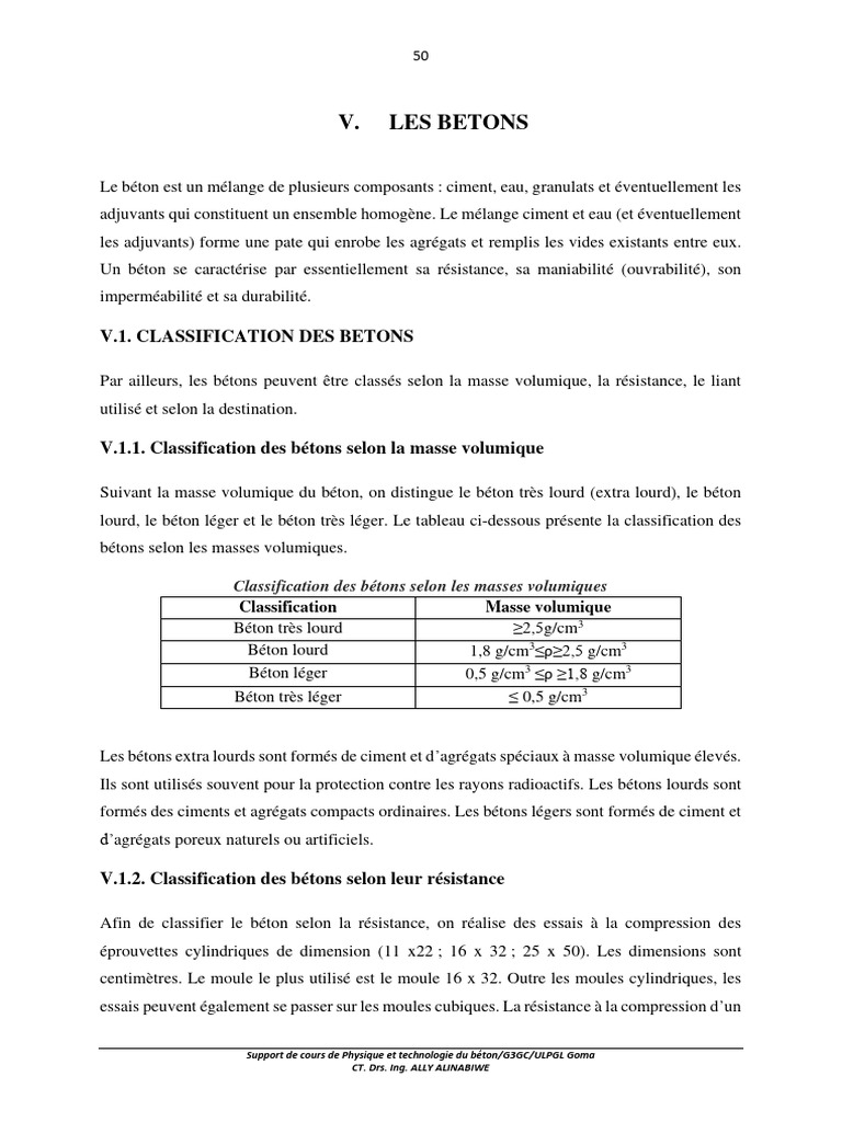 Classification et propriétés du béton | PDF | Béton | Ciment