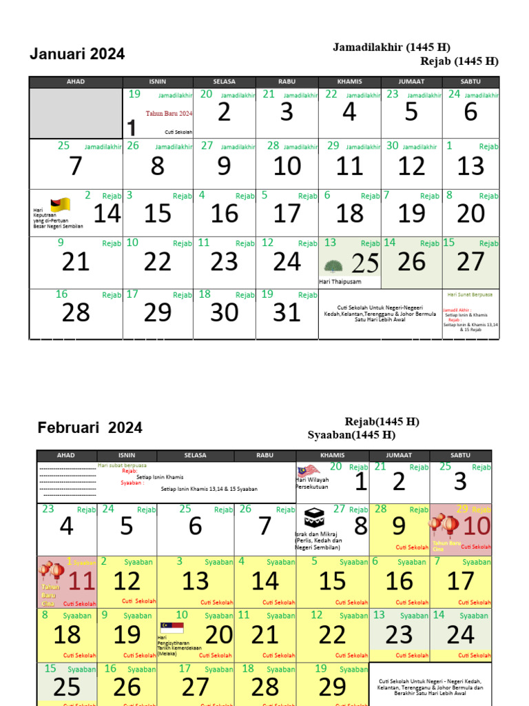 2024 Calendar Planner Malaysia Excel 01 | PDF