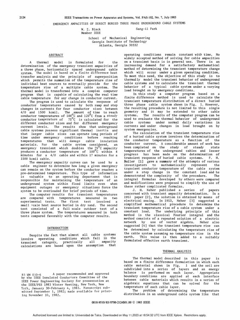 Emergency Ampacities of Direct Buried Three Phase Underground Cable