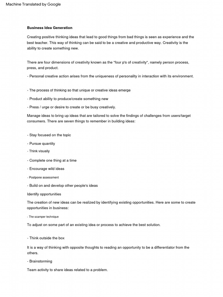 Business Idea Generation Strategies | PDF | Creativity | Thought