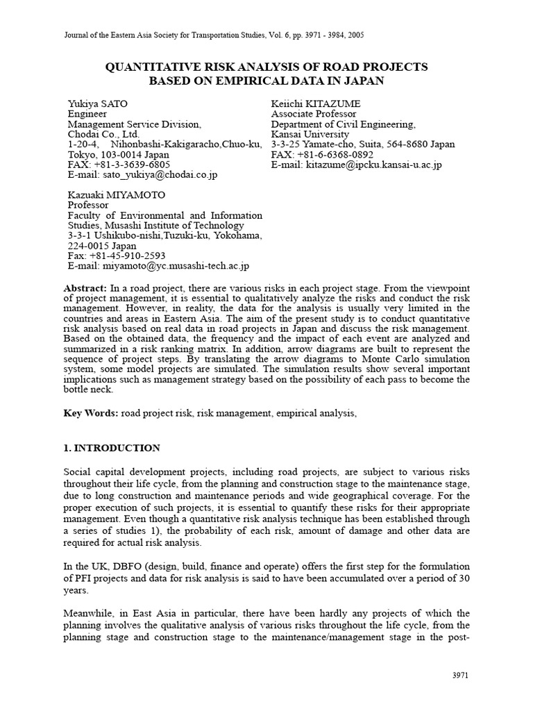 Quantitative risk analysis of road projects based on empirical data in