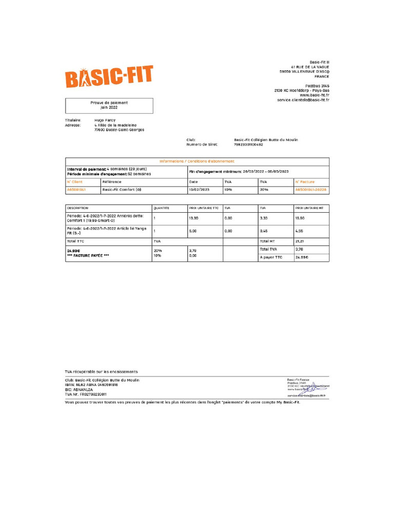 Basicfit Facture | PDF