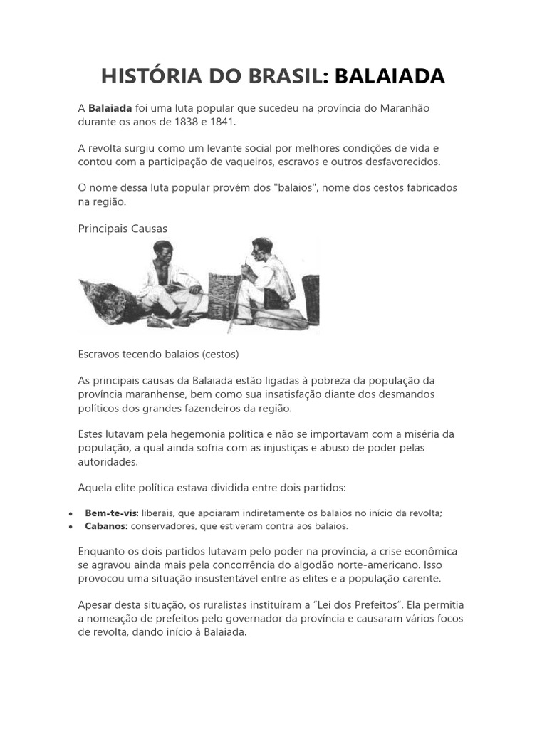 Balaiada: Revolta Popular no Maranhão | PDF | Brasil