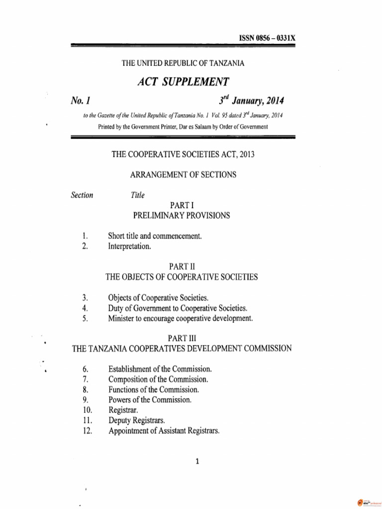 The Cooperative Societies Act 2013 | PDF