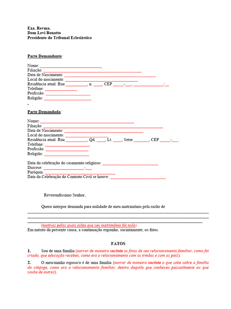 Libelo Introdutorio Nulidade Matrimnial | PDF | Casamento