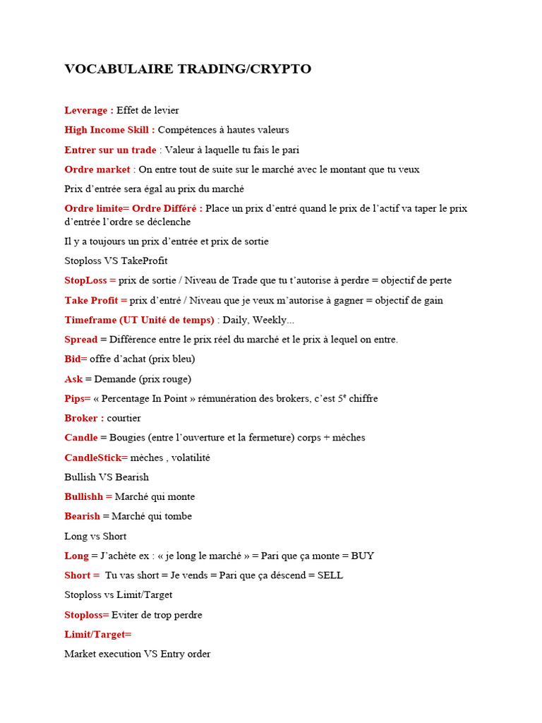 Vocabulaire Trading | PDF