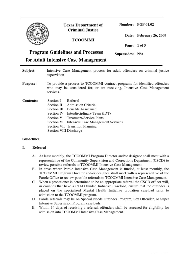 TCOOMMI Intensive Case Management Guide | PDF | Mental Health ...
