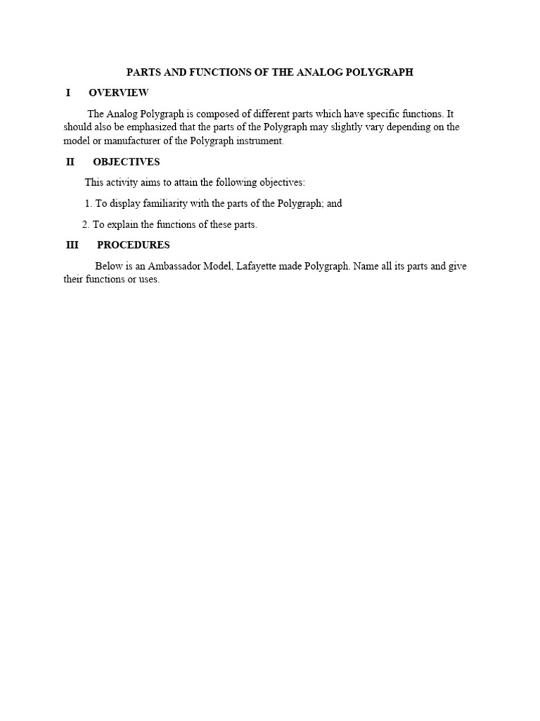 Parts and Functions of The Analog Polygraph Lab 5 PDF