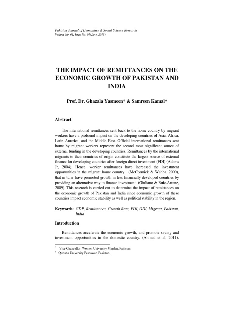Impact of Remittances On Economic Growth of Pakistan and India | PDF ...