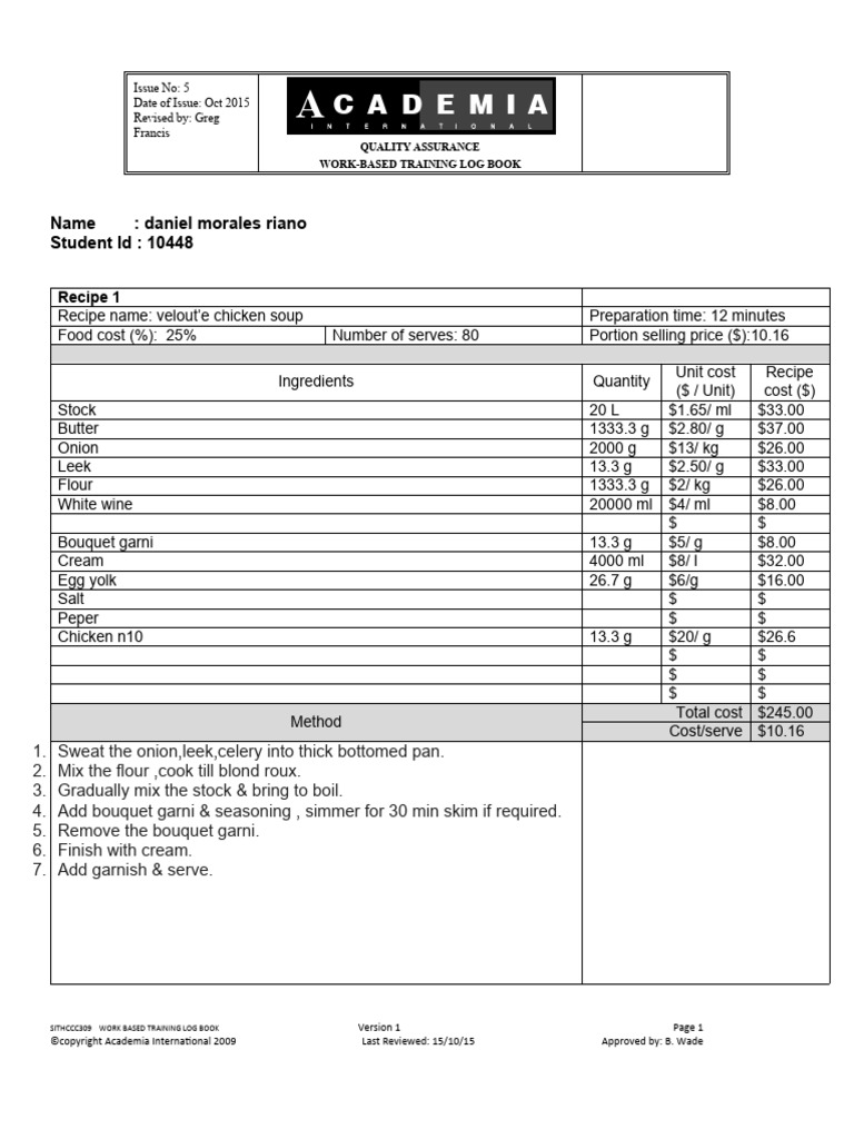 SITHCCC309-Workplace Assignment (3) 657 | PDF | Foods | Food And Drink