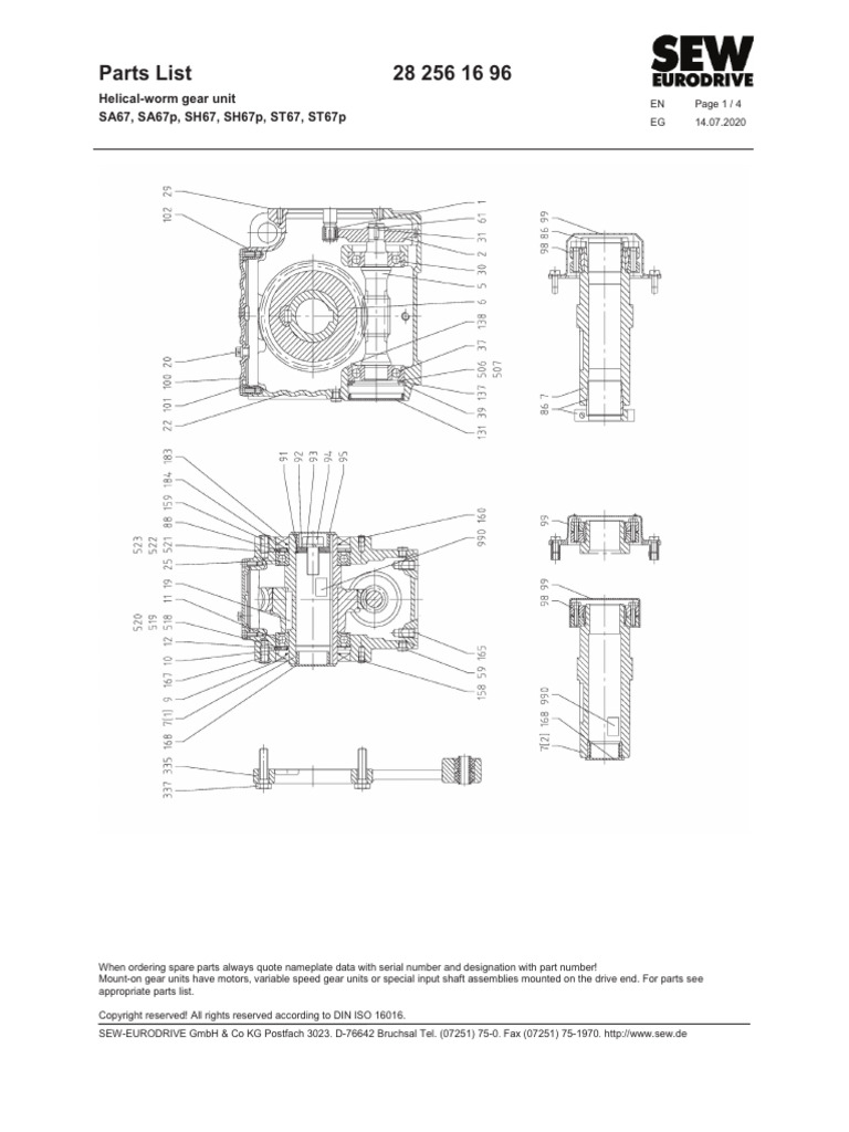 Parts List 28 256 16 96: Helical-Worm Gear Unit SA67, SA67p, SH67 ...