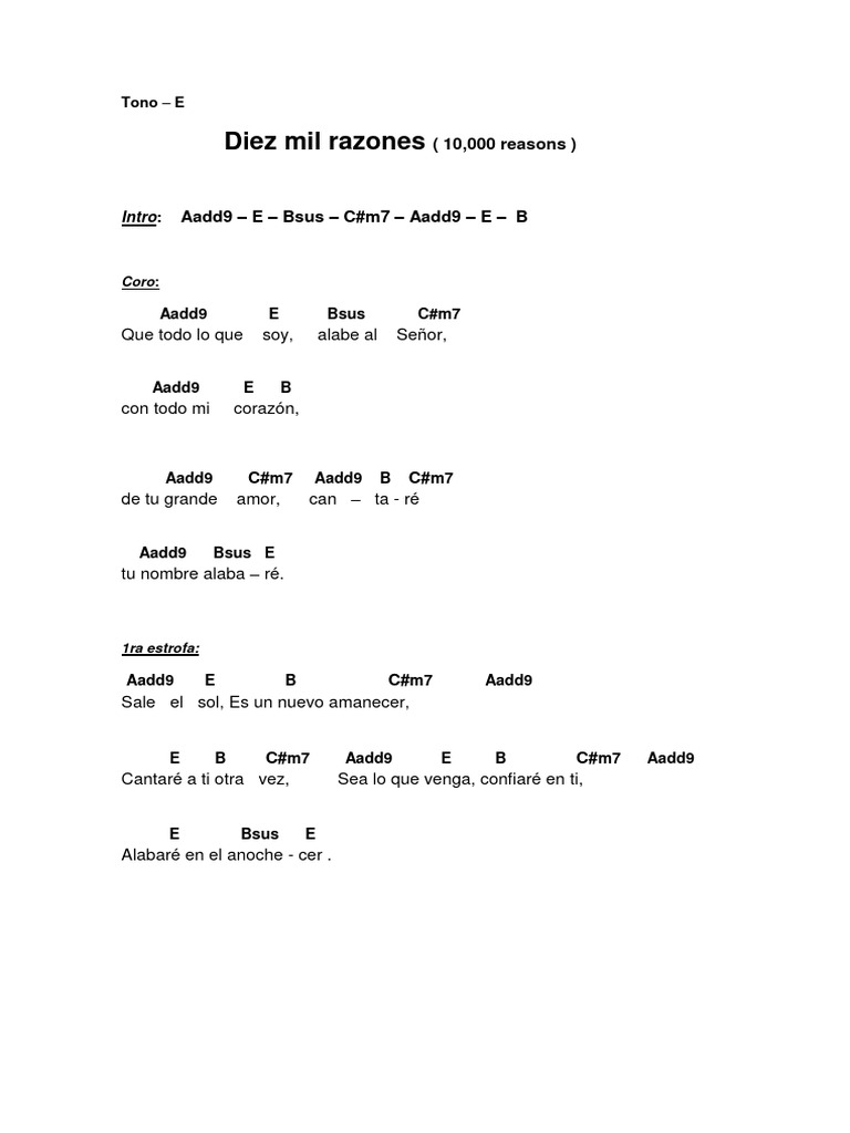 Diez mil razones: Letra y acordes | PDF