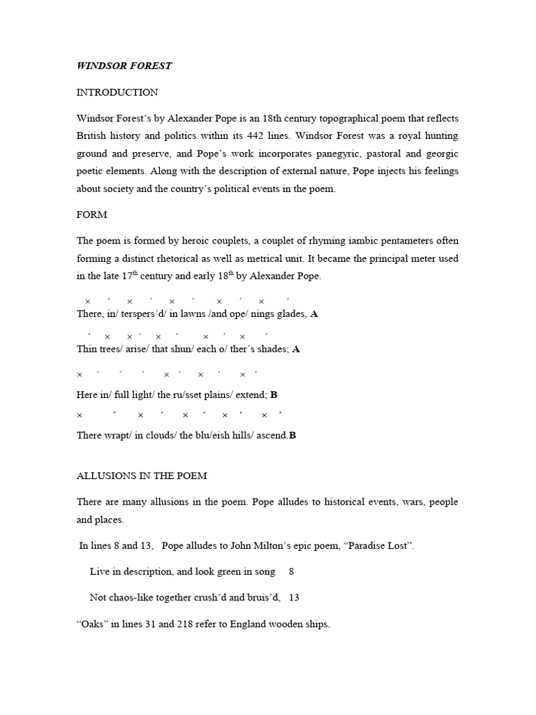 Windsor Forest Rhetoric and Form | PDF | Poetry | Metre (Poetry)