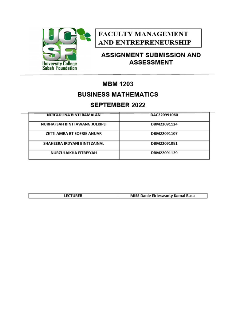 Group Assignment - Busniess Math | PDF