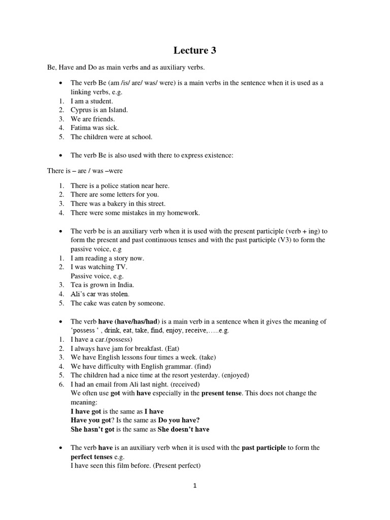 Understanding Be, Have, and Do Verbs | PDF | Language Arts & Discipline ...