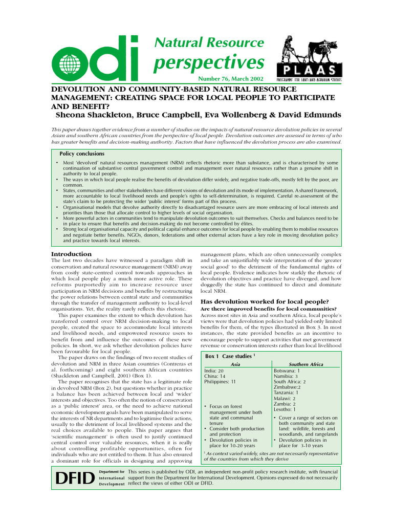 Devolution in Natural Resource Management | PDF | Policy | Natural ...