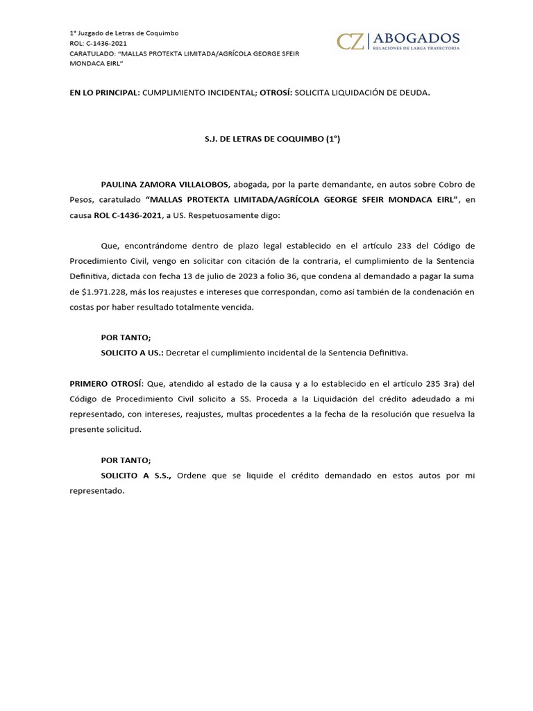 Cumplimiento incidental-sentencia | PDF