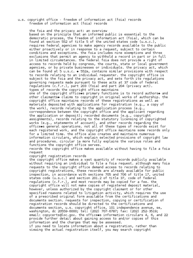 U - S - Copyright Office - Freedom of Information Act (FOIA) Records ...