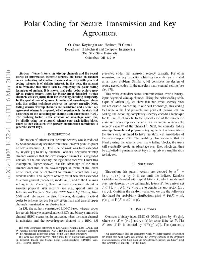 Polar Coding For Secure Transmission and | PDF | Applied Mathematics ...