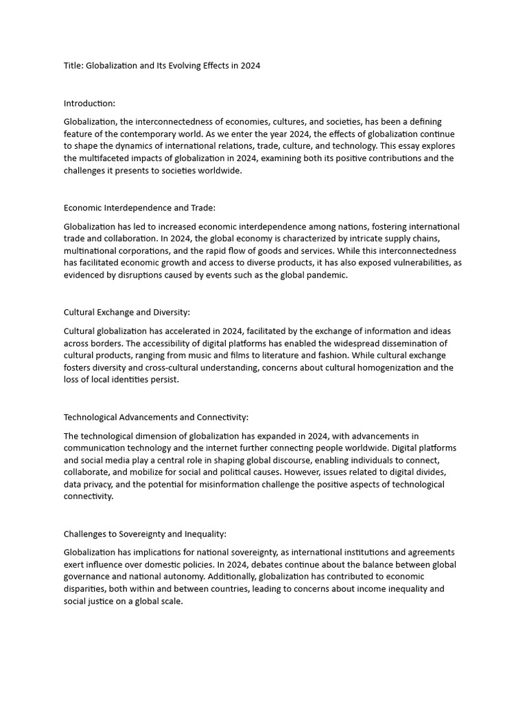 Globalization and Its Evolving Effects in 2024 | PDF | Globalization ...