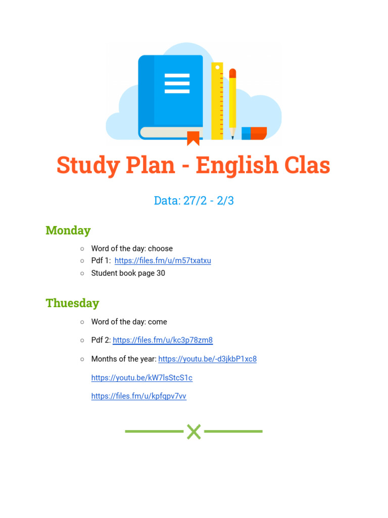 Weekly English Class Study Plan | PDF | Career & Growth | Social Science