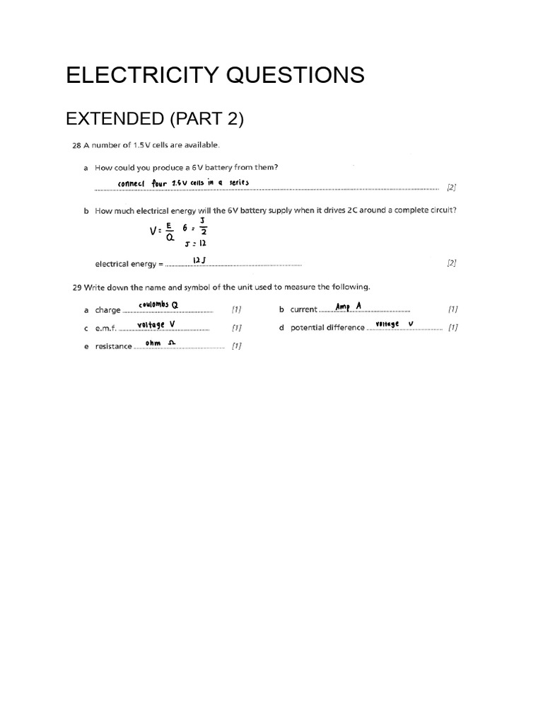 ELECTRICITY QUESTIONS (Extended Part 2) PDF