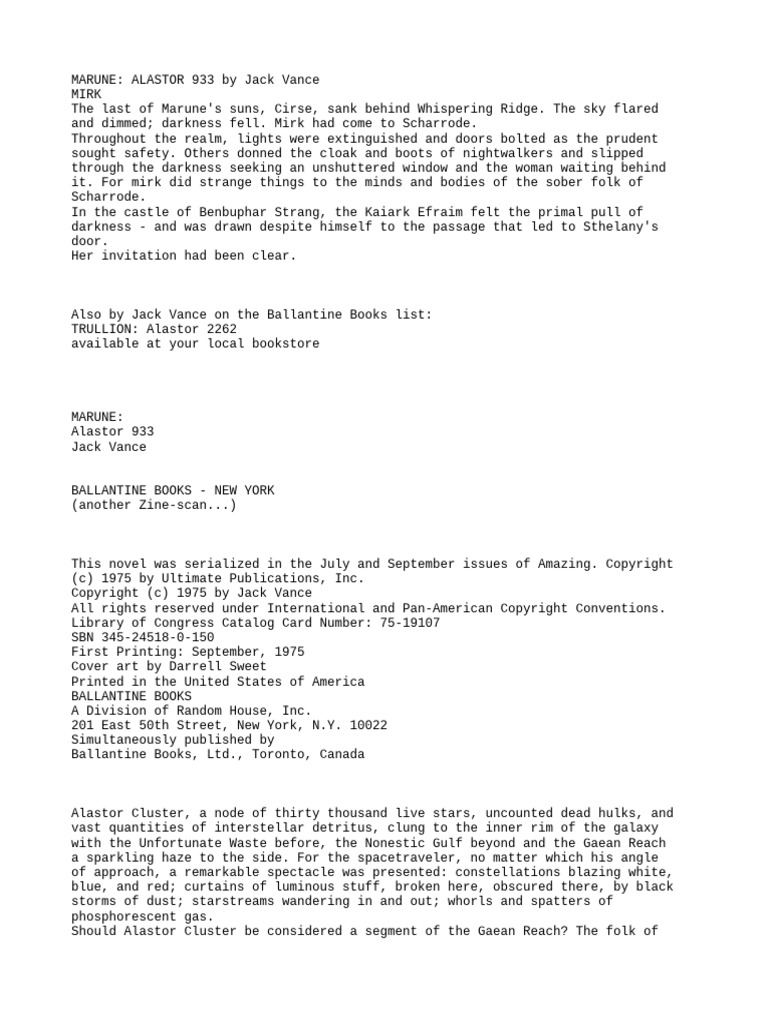 Marune: Alastor 933: Vance, John Holbrook, Writing As "Jack Vance